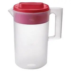 Rubbermaid, Pitcher, Simply Pour Clear/Red Pitcher Plastic 1 gal, plastic, 1 gal, helpful for family beverage service, A Practical Choice for Everyday Beverage Serving Rubbermaid, Pitcher, Simply Pour Clear/Red Pitcher Plastic 1 gal, plastic, 1 gal, helpful for family beverage service, A Practical Choice for Everyday Beverage Serving