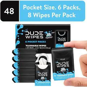 LiL' DUDE Pocket Packs Flushable Wipes, Extra Large Fragrance Free Wet Wipes, 8 Count, 6 Pack LiL' DUDE Pocket Packs Flushable Wipes, Extra Large Fragrance Free Wet Wipes, 8 Count, 6 Pack