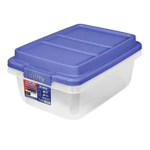 Hefty HI-RISE 18 Quart Small Latching Storage Bin, Clear Plastic Storage Container with Latch HI-RISE Lid, Blue Hefty HI-RISE 18 Quart Small Latching Storage Bin, Clear Plastic Storage Container with Latch HI-RISE Lid, Blue