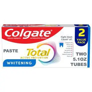 Colgate Total Active Prevention Whitening Toothpaste, Mint, 2 Pack, 5.1 oz Colgate Total Active Prevention Whitening Toothpaste, Mint, 2 Pack, 5.1 oz