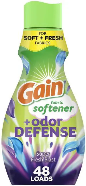 Gain Odor Defense Liquid Fabric Softener, Super Fresh Blast Scent, 35 fl oz, 48 Loads Gain Odor Defense Liquid Fabric Softener, Super Fresh Blast Scent, 35 fl oz, 48 Loads