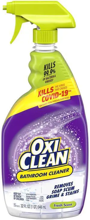 OxiClean Bathroom Cleaner, Shower, Tub & Tile, Powered by OxiClean Stainfighters, Fresh Scent, 32 oz OxiClean Bathroom Cleaner, Shower, Tub & Tile, Powered by OxiClean Stainfighters, Fresh Scent, 32 oz