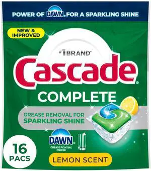 Cascade Complete Action Pacs, Dishwasher Detergent, Lemon, 16 Count Cascade Complete Action Pacs, Dishwasher Detergent, Lemon, 16 Count