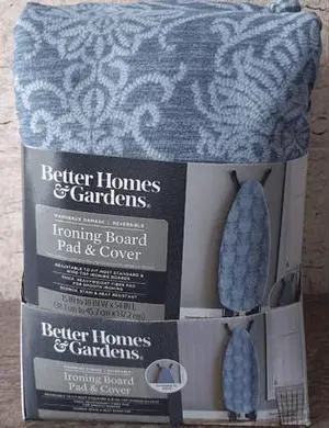 Better Homes & Gardens Ironing Board Cover-18x54, Cotton,Recycled Polyester Felt Padded, Reversible,Scorch Resistant, MulticolorDamask Blue/Gray Patern to Solid Blue,Cover Only-Boards Sold Separately Better Homes & Gardens Ironing Board Cover-18x54, Cotton,Recycled Polyester Felt Padded, Reversible,Scorch Resistant, MulticolorDamask Blue/Gray Patern to Solid Blue,Cover Only-Boards Sold Separately