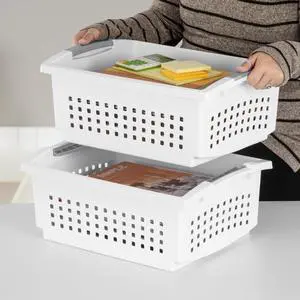 Sterilite Large Stacking Basket, Open Plastic Bin, Space Saving Organizers, White Sterilite Large Stacking Basket, Open Plastic Bin, Space Saving Organizers, White