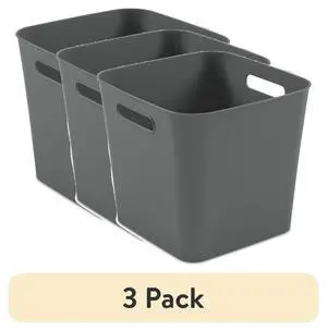 (3 pack) Mainstays Plastic Cube Bin with Handles, Gray Flannel, 1 Piece (3 pack) Mainstays Plastic Cube Bin with Handles, Gray Flannel, 1 Piece