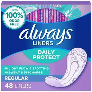 Always Panty Liners, Daily Protect, Regular Length, Unscented liners, 48 Count Always Panty Liners, Daily Protect, Regular Length, Unscented liners, 48 Count