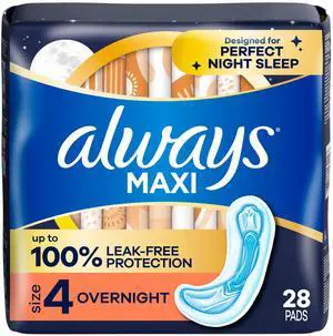 Always Maxi Pads without Wings, Size 4, Overnight Absorbency, 28 count Always Maxi Pads without Wings, Size 4, Overnight Absorbency, 28 count