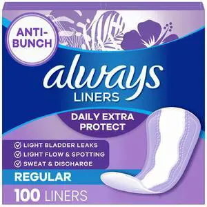 Always Daily Extra Protect Panty Liners, Regular Length, Unscented, 100 Count Always Daily Extra Protect Panty Liners, Regular Length, Unscented, 100 Count