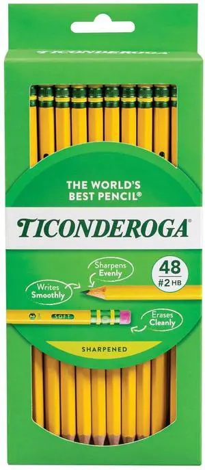 Ticonderoga Wood Pencils, Presharpened, #2 HB .3 mm Lead, Yellow, 48 Count Ticonderoga Wood Pencils, Presharpened, #2 HB .3 mm Lead, Yellow, 48 Count