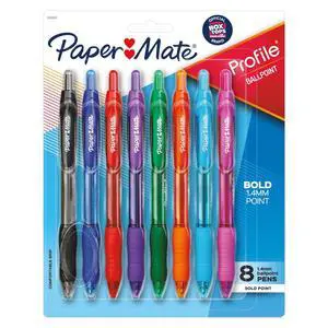 Paper Mate Profile Ballpoint Pen, Retractable, Bold 1.4 mm, Assorted Ink and Barrel Colors, 8-Pack Paper Mate Profile Ballpoint Pen, Retractable, Bold 1.4 mm, Assorted Ink and Barrel Colors, 8-Pack