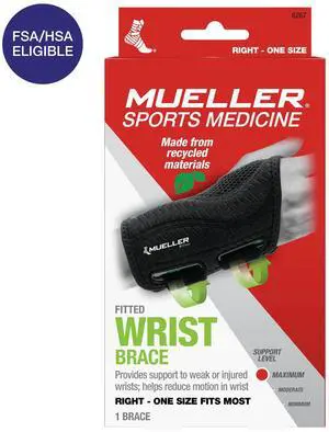 Mueller Green Fitted Wrist Brace, Right Hand, Unisex, One Size Fits Most, Black Mueller Green Fitted Wrist Brace, Right Hand, Unisex, One Size Fits Most, Black