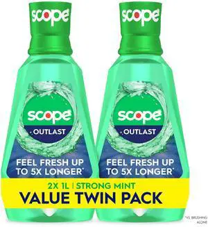 Crest Mouthwash, Scope Outlast Mouthwash, Fresh Mint Mouth Rinse, 1L, 2 pack Crest Mouthwash, Scope Outlast Mouthwash, Fresh Mint Mouth Rinse, 1L, 2 pack