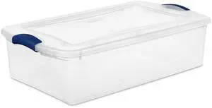 Sterilite 32 Quart Medium Latching Storage Bin, Clear Plastic Storage Container with Latch Lid, Blue Sterilite 32 Quart Medium Latching Storage Bin, Clear Plastic Storage Container with Latch Lid, Blue