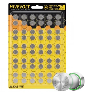 HIVEVOLT Lr1130 Battery 60 Pack, AG10 189 389 LR54 V10GA Long Lasting Button Batteries, Premium Alkaline 1.5V Coin Cell HIVEVOLT Lr1130 Battery 60 Pack, AG10 189 389 LR54 V10GA Long Lasting Button Batteries, Premium Alkaline 1.5V Coin Cell