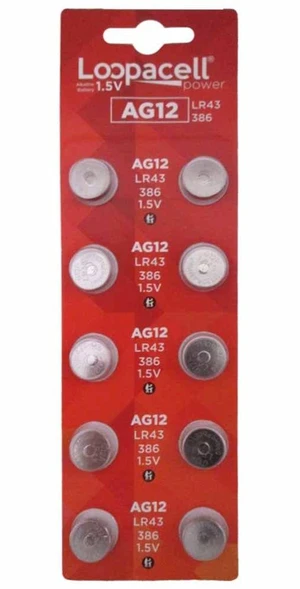 LOOPACELL AG12 LR43 386 SR43 1.5V Alkaline Button Cell Watch Batteries 10 Pack LOOPACELL AG12 LR43 386 SR43 1.5V Alkaline Button Cell Watch Batteries 10 Pack