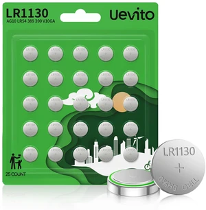 UEVITO LR1130 Batteries 25-Pack AG10 389 390 LR54 Button Cell Battery | 1.5V Alkaline Button Batteries for Watches, Calculators, Lasers, mini lights, toys UEVITO LR1130 Batteries 25-Pack AG10 389 390 LR54 Button Cell Battery | 1.5V Alkaline Button Batteries for Watches, Calculators, Lasers, mini lights, toys