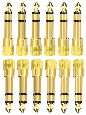 bnafes 12pcs 6.35mm (1/4 inch) Male to 3.5mm (1/8 inch) Female 3-Conductor TRS AUX Stereo Audio Headphone Jack Adapter - 24K Gold Plated bnafes 12pcs 6.35mm (1/4 inch) Male to 3.5mm (1/8 inch) Female 3-Conductor TRS AUX Stereo Audio Headphone Jack Adapter - 24K Gold Plated