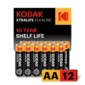 KODAK AA Alkaline Batteries (12 Pack) Double A Battery, LR6, 1.5V | 10-Year Shelf Life, Advanced Leak-Resistant Design, High & Low Drain Devices, 148% Extra Life KODAK AA Alkaline Batteries (12 Pack) Double A Battery, LR6, 1.5V | 10-Year Shelf Life, Advanced Leak-Resistant Design, High & Low Drain Devices, 148% Extra Life