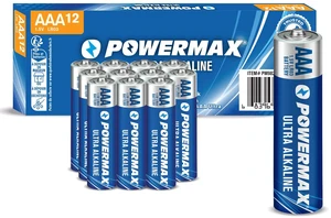 Powermax 12-Count Triple AAA Batteries, Ultra Long Lasting Alkaline Battery Blister Pack for Home and Office, 10-Year Shelf Life Powermax 12-Count Triple AAA Batteries, Ultra Long Lasting Alkaline Battery Blister Pack for Home and Office, 10-Year Shelf Life