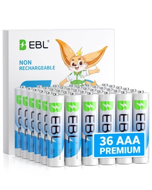 EBL AAA Batteries 36 Count 1.5V, 400 Days Use for Remotes, Non-Rechargeable | Upgraded 1.5V Alkaline, Triple A Battery, Up to 2X Longer Life, 12-Year Shelf Life, Mercury-Free, Leak-Resistant EBL AAA Batteries 36 Count 1.5V, 400 Days Use for Remotes, Non-Rechargeable | Upgraded 1.5V Alkaline, Triple A Battery, Up to 2X Longer Life, 12-Year Shelf Life, Mercury-Free, Leak-Resistant