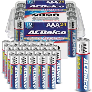 ACDelco 24-Count Triple AAA Batteries, Maximum Power Super Alkaline Battery for Home and Office, 10-Year Shelf Life, Reclosable Packaging ACDelco 24-Count Triple AAA Batteries, Maximum Power Super Alkaline Battery for Home and Office, 10-Year Shelf Life, Reclosable Packaging