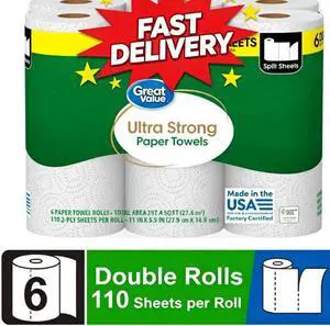 Great Value Ultra Strong Paper Towels, 6 Double Rolls Great Value Ultra Strong Paper Towels, 6 Double Rolls