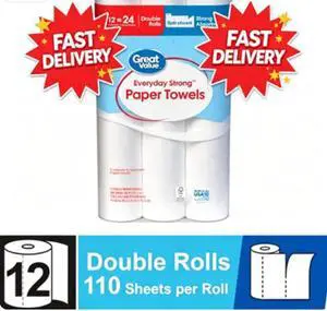 Great Value Everyday Strong Paper Towels, 12 Double Rolls Great Value Everyday Strong Paper Towels, 12 Double Rolls