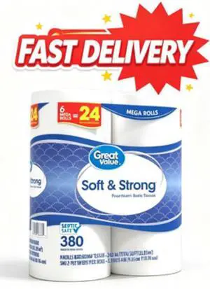 Great Value Soft & Strong Premium Toilet Paper, 6 Mega Rolls, 380 Sheets per Roll Great Value Soft & Strong Premium Toilet Paper, 6 Mega Rolls, 380 Sheets per Roll