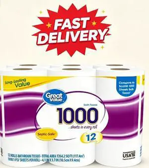 Great Value Toilet Paper, 1000 Sheets per Roll, 12 Rolls Great Value Toilet Paper, 1000 Sheets per Roll, 12 Rolls