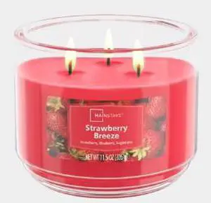 Mainstays 3-Wick Scented Glass Jar Candle, Strawberry Breeze, 11.5 oz Mainstays 3-Wick Scented Glass Jar Candle, Strawberry Breeze, 11.5 oz