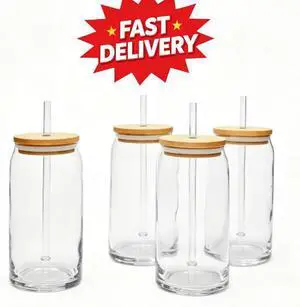 Mainstays Briar Can Glass Drinkware with Lids & Straws, Set of 4 Mainstays Briar Can Glass Drinkware with Lids & Straws, Set of 4