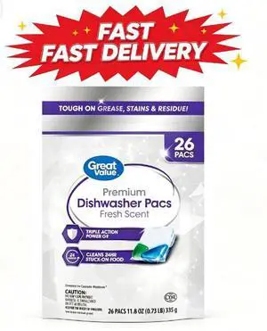 Great Value Premium Dishwasher Pacs, Fresh Scent, 26 Count Great Value Premium Dishwasher Pacs, Fresh Scent, 26 Count