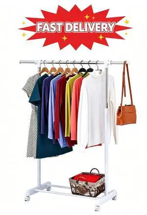 Mainstays Adjustable Metal Rolling Garment Clothes Rack, Chrome & White Mainstays Adjustable Metal Rolling Garment Clothes Rack, Chrome & White