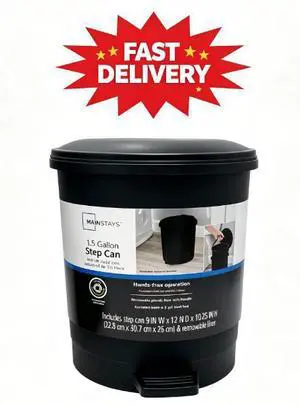Mainstays Black Plastic Step Wastebasket, 4 L Mainstays Black Plastic Step Wastebasket, 4 L