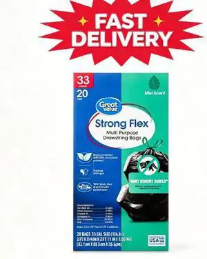 Great Value Strong Flex 33 gal Drawstring Trash Bags, Mint Scent, 20 Count Great Value Strong Flex 33 gal Drawstring Trash Bags, Mint Scent, 20 Count