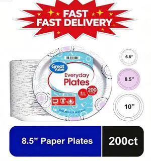 Great Value Disposable Paper Plates, 8.5 in, 200 Count Great Value Disposable Paper Plates, 8.5 in, 200 Count