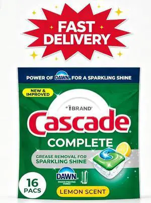 Cascade Complete Action Pacs, Dishwasher Detergent, Lemon, 16 Count Cascade Complete Action Pacs, Dishwasher Detergent, Lemon, 16 Count