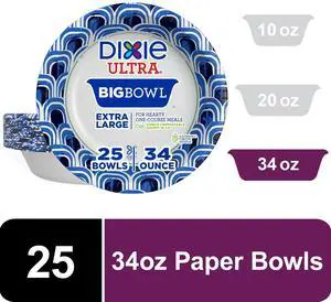 Dixie Ultra Big Bowl Disposable Paper Bowls, 34 oz, Multi-Color, 25 Count Dixie Ultra Big Bowl Disposable Paper Bowls, 34 oz, Multi-Color, 25 Count