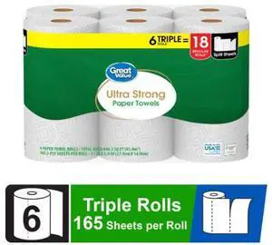 Great Value Ultra Strong Paper Towels, 2 Triple Rolls, 330 Sheets Great Value Ultra Strong Paper Towels, 2 Triple Rolls, 330 Sheets