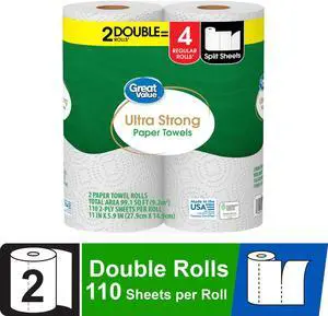 Great Value Ultra Strong Paper Towels, White, 2 Double Rolls Great Value Ultra Strong Paper Towels, White, 2 Double Rolls