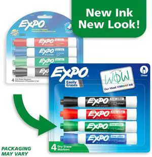 EXPO Dry Erase Markers, Chisel Tip, Assorted Colors, 4 Count EXPO Dry Erase Markers, Chisel Tip, Assorted Colors, 4 Count