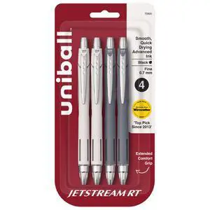 uniball Jetstream Retractable Ballpoint Pens, Fine Point, 0.7mm, Black Ink, 4 Count uniball Jetstream Retractable Ballpoint Pens, Fine Point, 0.7mm, Black Ink, 4 Count