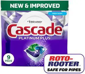 Cascade Platinum Plus Dishwasher Pods, Dishwasher Detergent, Dish Detergent Soap, Lemon, 9 Count Cascade Platinum Plus Dishwasher Pods, Dishwasher Detergent, Dish Detergent Soap, Lemon, 9 Count