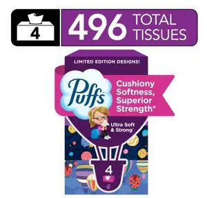 Puffs Ultra Soft Facial Tissues, Back-to-School Exclusive, 4 Rectangle Boxes, 124 Facial Tissues Per Box Puffs Ultra Soft Facial Tissues, Back-to-School Exclusive, 4 Rectangle Boxes, 124 Facial Tissues Per Box