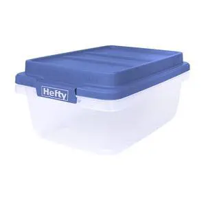 Hefty HI-RISE 18 Quart Small Latching Storage Bin, Clear Plastic Storage Container with Latch HI-RISE Lid, Blue Hefty HI-RISE 18 Quart Small Latching Storage Bin, Clear Plastic Storage Container with Latch HI-RISE Lid, Blue