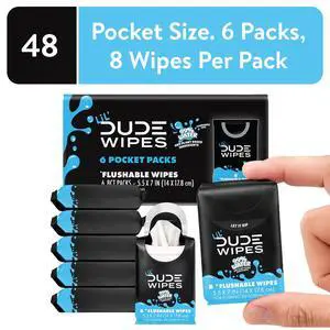 LiL' DUDE Pocket Packs Flushable Wipes, Extra Large Fragrance Free Wet Wipes, 8 Count, 6 Pack LiL' DUDE Pocket Packs Flushable Wipes, Extra Large Fragrance Free Wet Wipes, 8 Count, 6 Pack