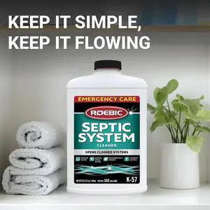 Roebic K-57 Septic System Drain Cleaner, Liquid Septic Tank Pipe Clog Remover with Bacteria Enzymes, Safe for Bathroom Toilet, Treats 500 Gallons, 32 oz Roebic K-57 Septic System Drain Cleaner, Liquid Septic Tank Pipe Clog Remover with Bacteria Enzymes, Safe for Bathroom Toilet, Treats 500 Gallons, 32 oz