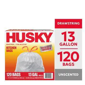 Husky 13 Gallon Tall Kitchen Drawstring Bags, 120 Bags Husky 13 Gallon Tall Kitchen Drawstring Bags, 120 Bags