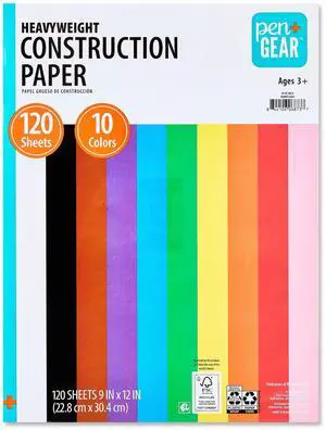 Pen+Gear Heavyweight Construction Paper, Assorted Colors, 9 in x 12 in, 120 Sheets Pen+Gear Heavyweight Construction Paper, Assorted Colors, 9 in x 12 in, 120 Sheets